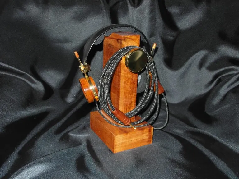 Elleven Acoustica Custom Headphones on Wooden Stand - Grado DIY Modding, Replacement Headphone Drivers, Wood Headphone Cups, Audiophile Upgrades
